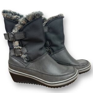 Skechers Monuments - Black Wedge Boots - 47932 - Women's Sz 8 Faux Fur Lined